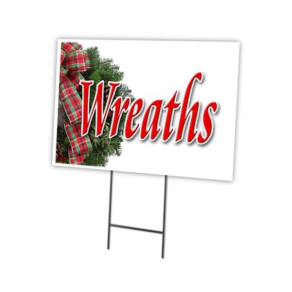 Wreaths Yard Sign & Stake outdoor plastic coroplast window, C-1824-DS-Wreaths